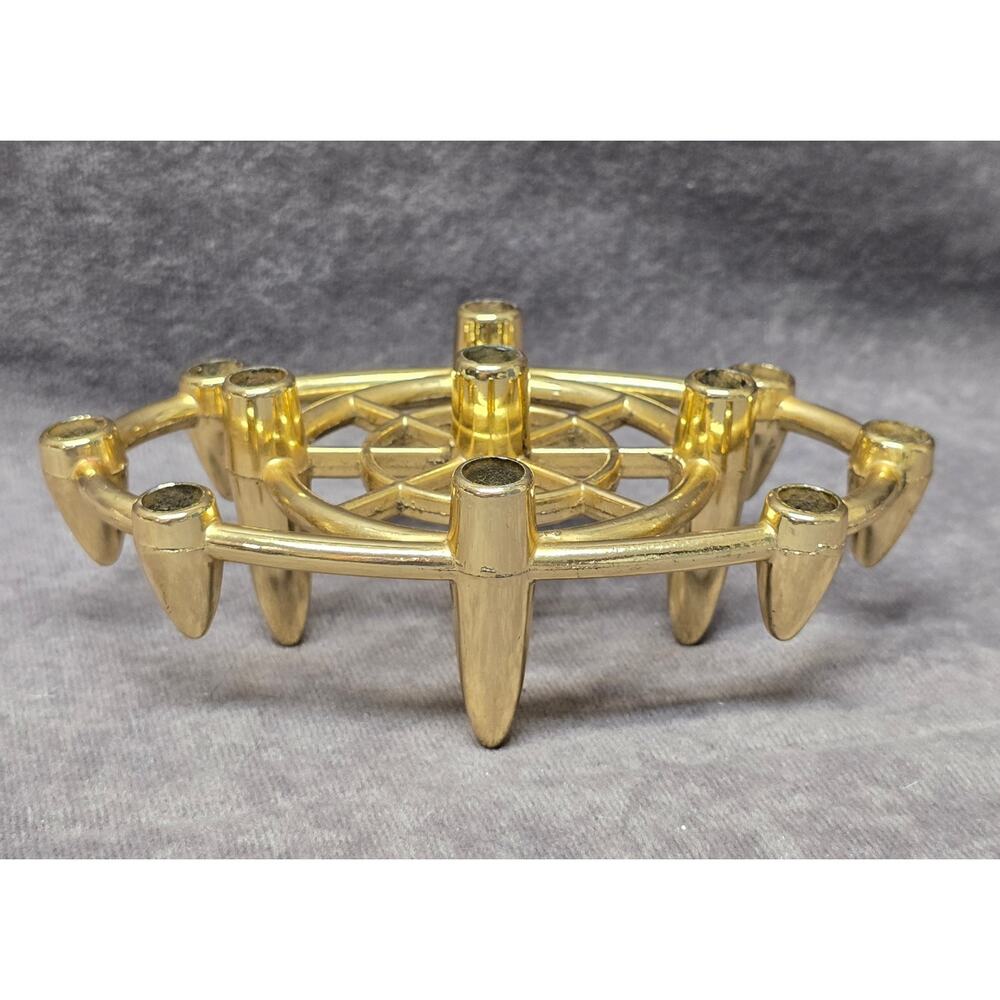 Mid Century Atomic Bullet Style Gold Metal Taper Candle / Pen Holder Faux Brass